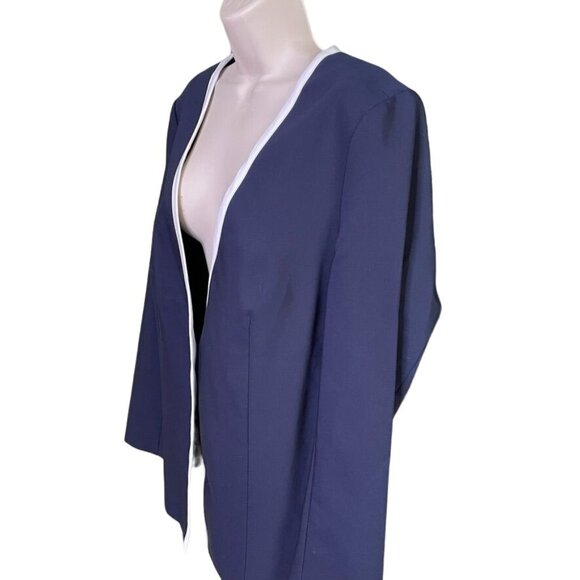 Chause Womens Classic Career Blazer  Blue White trim Tailored Jacket Size L New - Picture 4 of 10